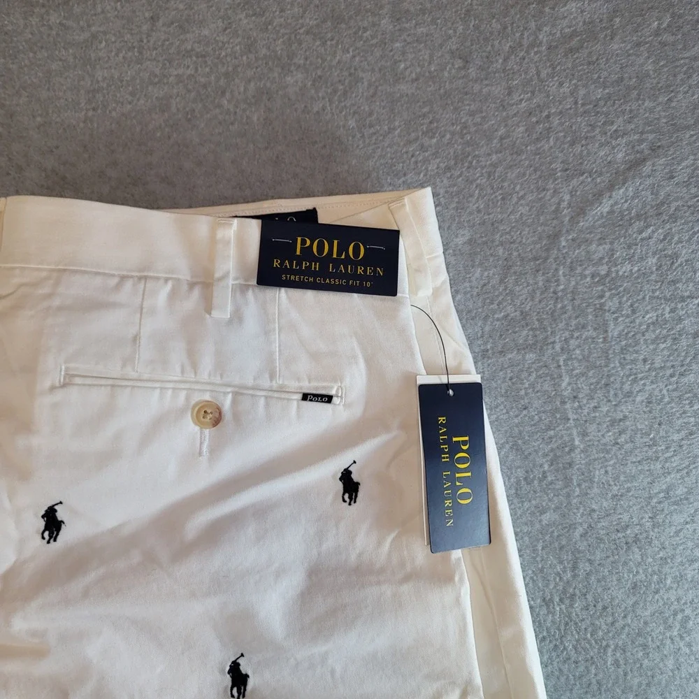 Polo Ralph Lauren Mens White AllOver Pony Embroidered Stretch Classic Fit Shorts